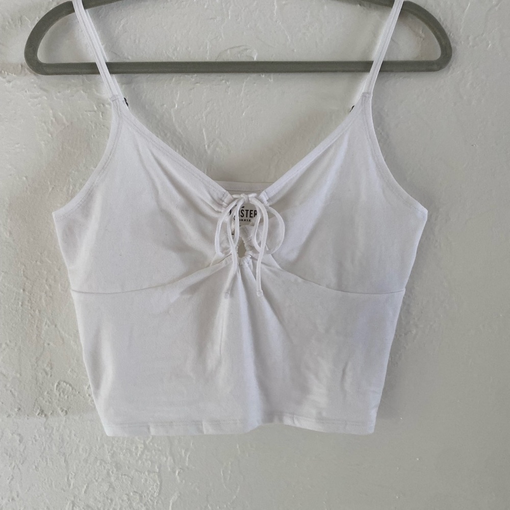 Cropped white Hollister tank top.